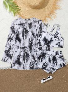 Bộ đồ bơi cho bé gái Tween, in ngẫu nhiên, ba mảnh - Đen và trắng - Xem 1