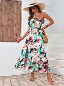 SHEIN LUNE Vestido Estampado Con Cuello Halter Para Mujer - Multicolor - Ver 5