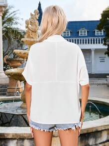 GENKIRA 女性休閒v領短袖襯衫,易於搭配 - 白色 - 查看 2