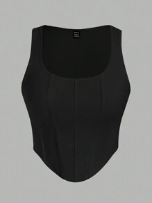 SHEIN EZwear 2 件黑白不对称下摆休闲修身女式背心，适合夏季 - 黑與白 - 查看 5