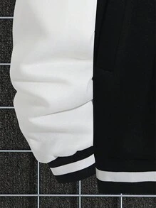 Manfinity Homme Men's Plus Size Slogan Pattern Color Block Baseball Jacket - Black and White - View 4