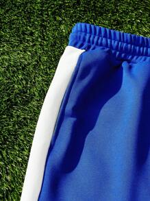 Manfinity RebelGame Men's Plus Size Color-Block Patchwork Casual Straight Shorts - Blue - View 3