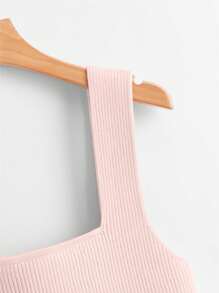 Franclia Square Neck Ribbed Knit Top - Pink - View 3