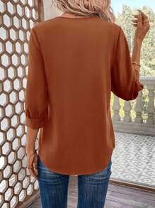 SHEIN LUNE Solid Color Turn-Down Collar Loose Fit Casual Shirt,Casual - Rust Brown - View 2