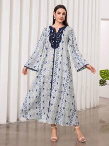 Al Najma 幾何圖案拼接蕾絲連衣裙 - 藍色 - 查看 4