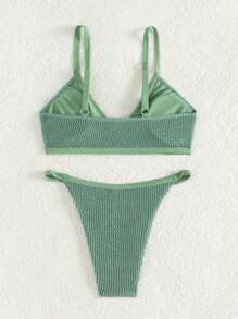 SHEIN Swim Solid Color Triangle Cup Bra And Briefs Bikini Set Summer - Dark Green - View 4