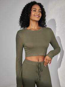 Ocili Top Para Ropa De Casa Ajustado Y Corto Para Mujeres - Verde militar - Ver 3