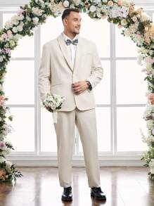Manfinity VCAY Men's Woven Casual Suit Two Pieces Set (Plus Size) - Apricot - View 1