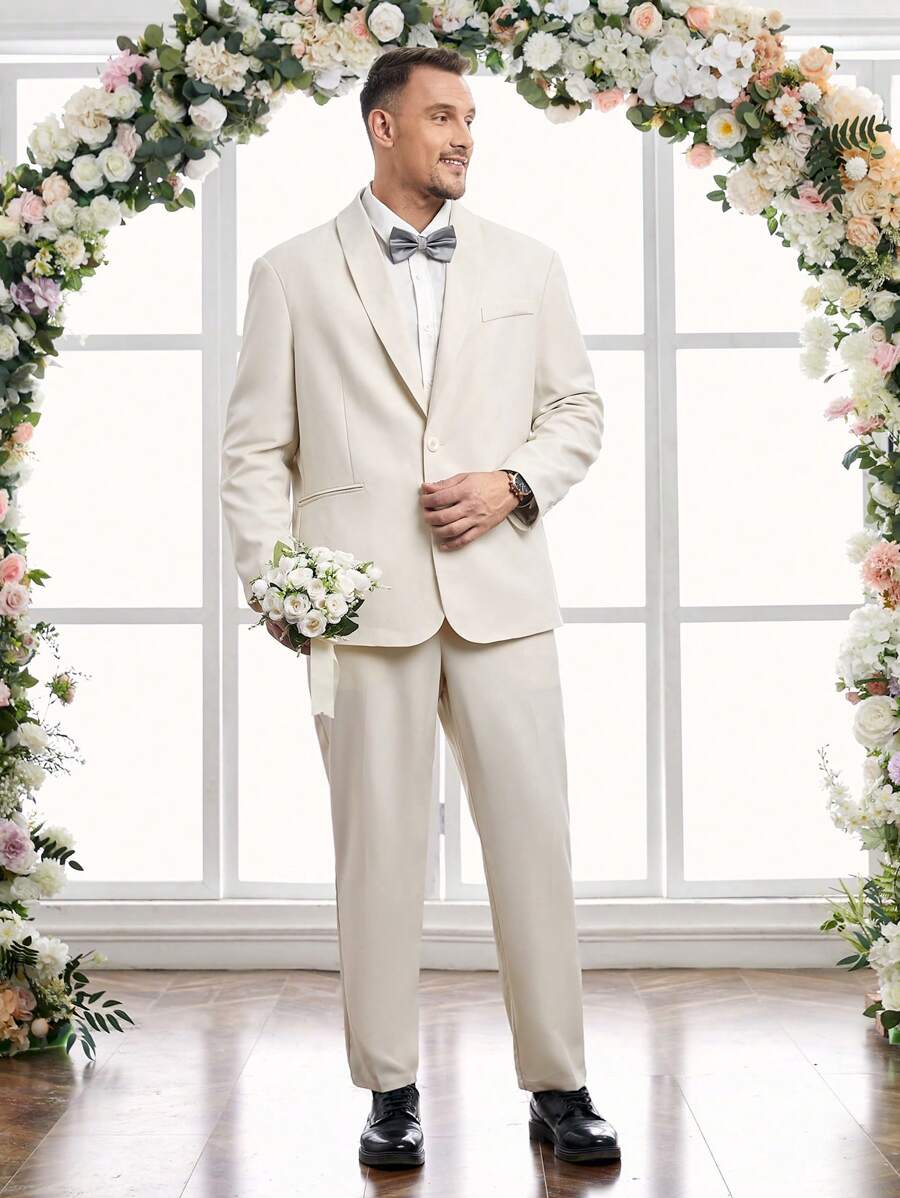 Manfinity VCAY Men's Woven Casual Suit Two Pieces Set (Plus Size) - Apricot - View 1