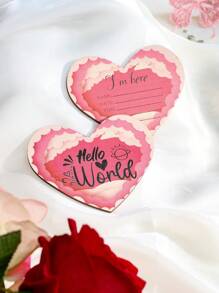 新生嬰兒女郎情人節主題心形紀念木盤出生公告牌 - 彩色 - 查看 6