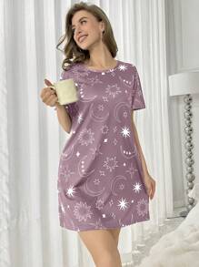 星星印花短袖睡衣睡裙 - 彩色 - 查看 5