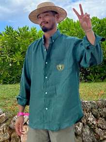 DAZY 男士刺绣春夏衬衫，秋季长袖男士度假衬衫 - 綠色 - 查看 4