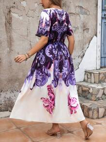 Breezaya Plus Size Women's Floral Printed Short Sleeve Dress - Multicolor - View 2