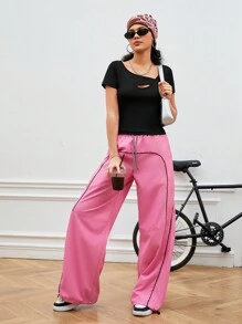 Street Sport 女士不对称领口运动 T 恤 - 黑色 - 查看 3