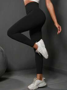 Easithlete Leggings deportivos con control de abdomen, pantalones de yoga para mujer - Negro - Ver 3