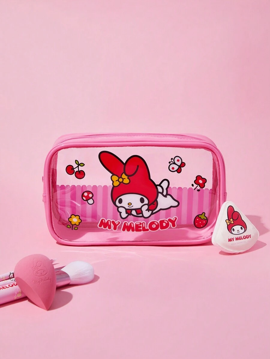 HELLO KITTY AND FRIENDS | SHEIN 可愛粉色印花半透明化妝品袋 - 紅色 - 查看 1