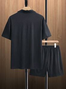 Manfinity RSRT Conjunto De Camisa Polo De Choque De Colores Y Pantalones Cortos De Un Solo Color Para Hombres - Blanco y Negro - Ver 2