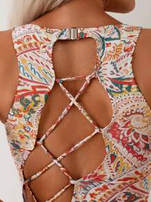 SHEIN Swim Của phụ nữ Áo tắm một mảnh Với In thực vật , Dây đai - Nhiều màu - Xem 4