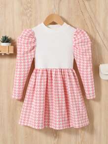 SHEIN 年輕女孩優雅休閒拼色連衣裙 - 粉色 - 查看 1