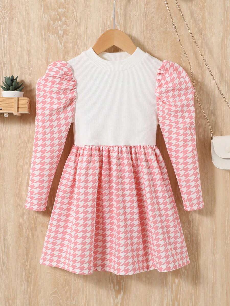 SHEIN 年輕女孩優雅休閒拼色連衣裙 - 粉色 - 查看 1