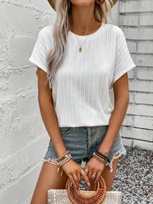 SHEIN LUNE Lỏng lẻo Phù hợp Trắng Ngắn tay Áo thun Đối với phụ nữ , Mùa xuân/Mùa hè - trắng - Xem 4