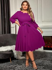 SHEIN Clasi Kích thước lớn Của phụ nữ Sò điệp Cắt tỉa Eo Váy có thắt lưng - Màu đỏ tím - Xem 1