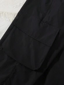 Teen Boys' Cool Solid Color Parachute Pants With Pockets - Black - View 4