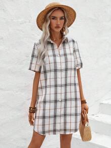 SHEIN LUNE Women's Plaid Shirt Dress - Multicolor - View 6