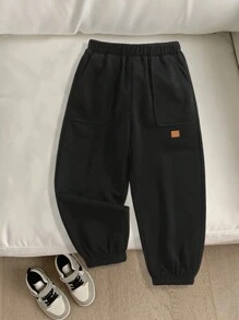 SHEIN 1 Miếng Chàng trai trẻ Giải trí Phong cách Học viện Mềm mại , Thoải mái Và Đơn giản Quần , Phong cách đường phố , Thích hợp Cho mùa xuân , Mùa hè Và Mùa thu - màu đen - Xem 2