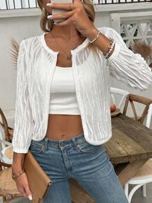 SHEIN LUNE Women's Sheer Mesh Open Front Jacket - White - View 3