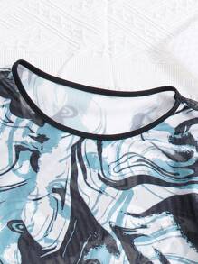 Top De Malla De Manga Larga Con Estampado De Mármol Informal Para Adolescentes, Conjunto De 3 Piezas Que Incluye Top Cami Y Pantalones, Perfecto Para Uso Diario En La Calle
