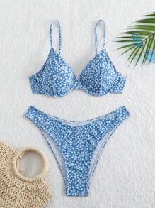 Swim Vcay Bikini a fascia con ferretto a fantasia floreale ditsy per donne, adatto all'estate in spiaggia