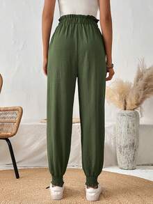 SHEIN LUNE Của phụ nữ Màu thuần Quần Với Túi - xanh quân đội - Xem 2