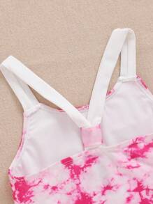SHEIN Young Girls' Casual Tie-Dye Heart Print One-Piece Swimsuit With Skirt Set For Spring And Summer - Pink - View 6
