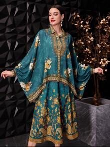 Modelyn Elegante Lockere Damenbluse Mit Batwing-ärmeln Und Blumenmuster Im Western-stil