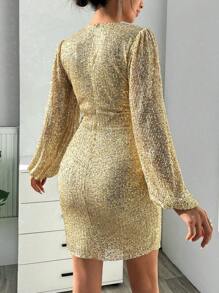 SHEIN Cottnline Sequınn Gold Party Dress - Gold - View 2
