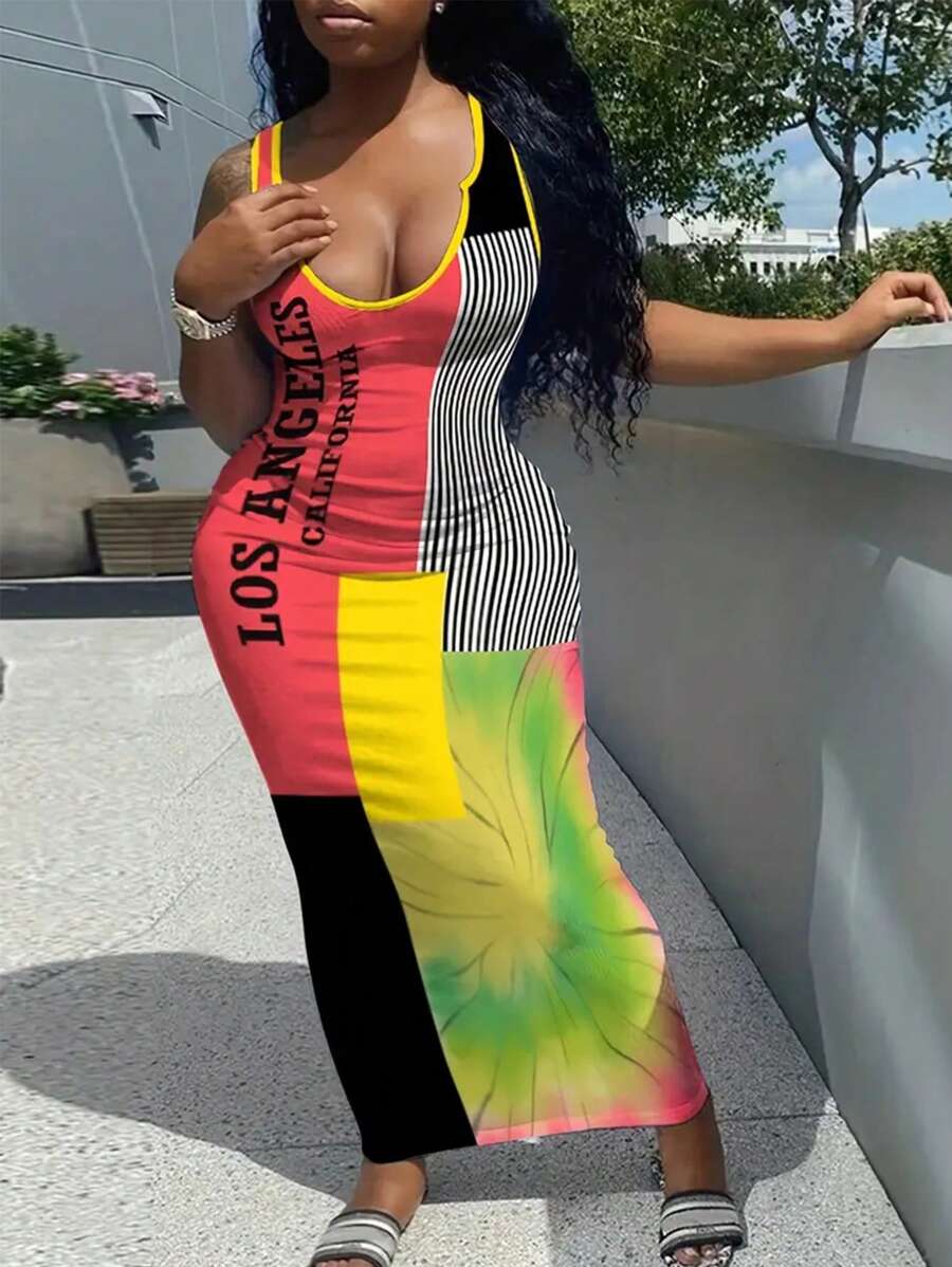 Maweii 大尺寸字母印花拼布連身裙 - 彩色 - 查看 1