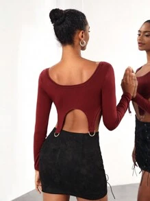 CANDYLOWEN Designer D-Ring Cropped Garter Top, For Holiday, Vacation, Spring, Going Out, Festival, Ibiza Fits - Brown - View 2