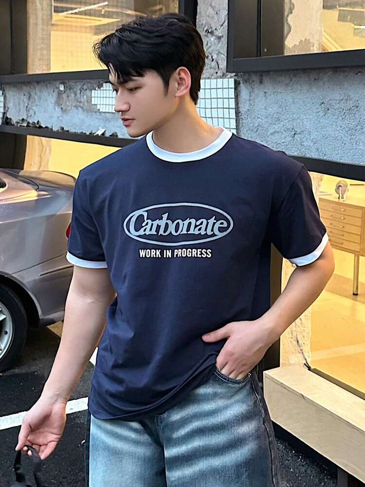 Men's Back To School Summer Short Sleeve T-Shirt With Letter Print,Graphic Tees