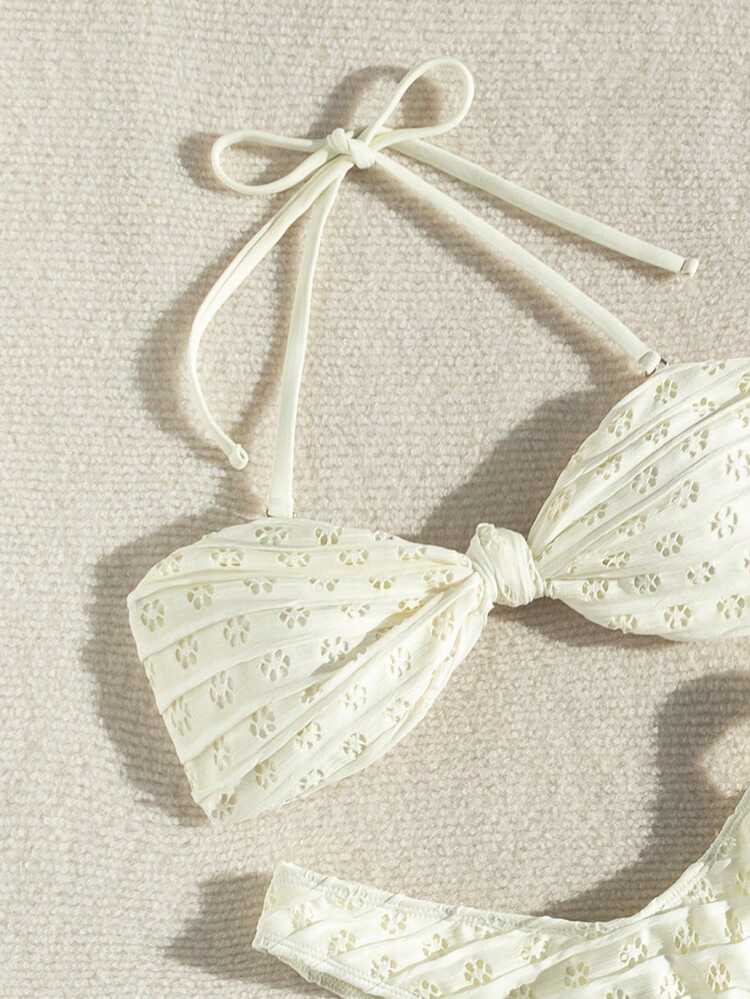 Summer Women's Textured Halter Neck Bikini Set