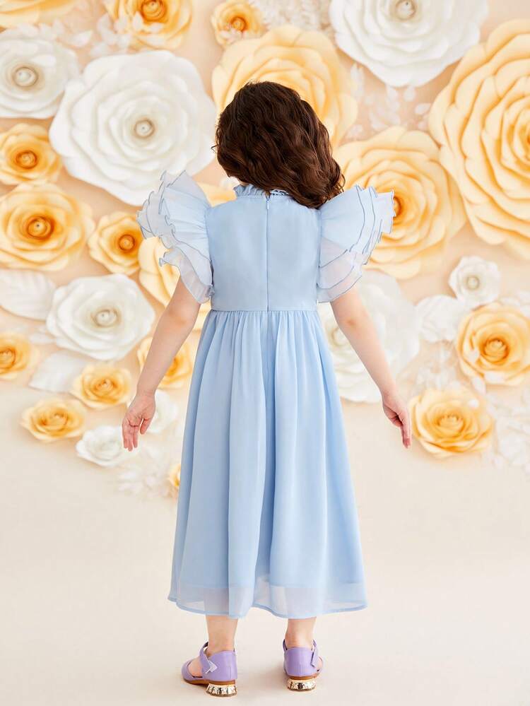 Young Girl Gorgeous Cap Sleeve Dress With Ruffle Hem