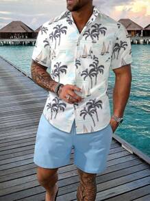 Manfinity RSRT 2pcs/Set Men's Coconut Tree Printed Short-Sleeve Shirt - Baby Blue - View 1