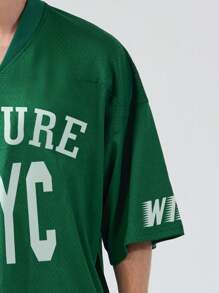 Aesthetic Post Camisetas de hombre de fútbol de manga corta, holgadas con hombros caídos, ropa de verano casual de poliéster - Verde - Ver 4