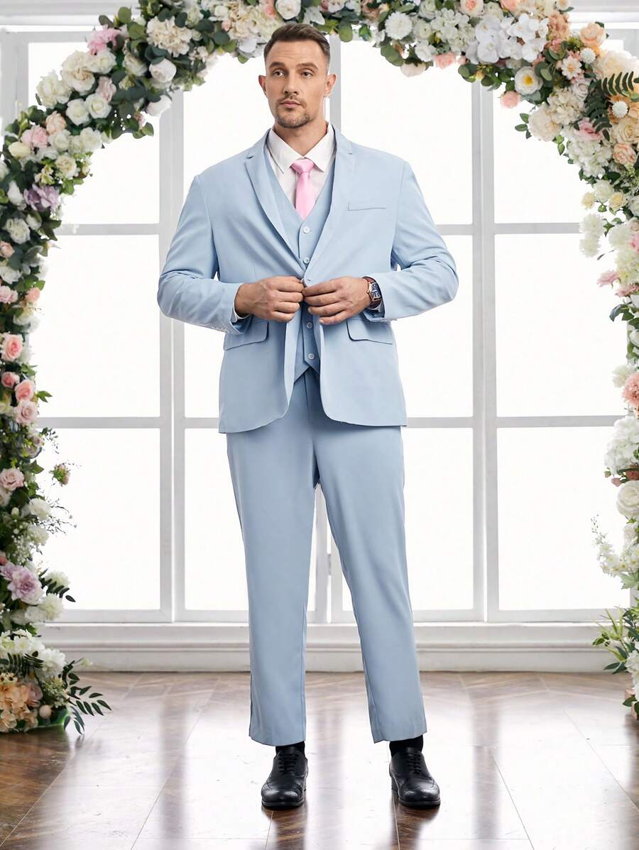 Manfinity VCAY 男士休閒針織西裝套裝（加大尺碼） - 藍色 - 查看 1