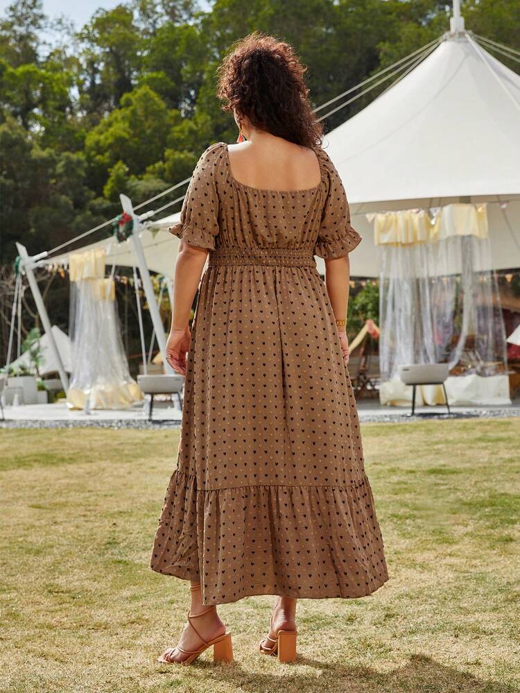 Plus Size Heart Printed Tie Knot Dress