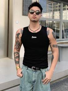 DAZY Men's Streetwear Letter Print Tank Top - Black - View 4