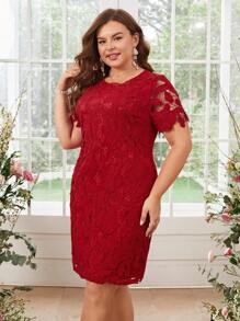 Gownix 大碼女士緊身蕾絲禮服 - 紅色 - 查看 6