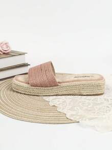 Styleloop Women's Pink Thick-Soled Woven Vacation Thick-Soled Rope Casual Flat Sandals, Versatile