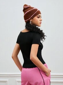 Street Sport 女士不对称领口运动 T 恤 - 黑色 - 查看 2