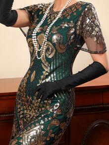 Vestido vintage de fiesta con lentejuelas, vestido de cóctel brillante con flecos estilo años 20, vestido de gala para boda - Verde Oscuro - Ver 7